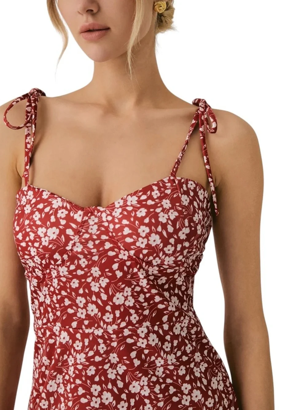 Commense Red and White Floral Tie Strap Mini Dress XS NWT